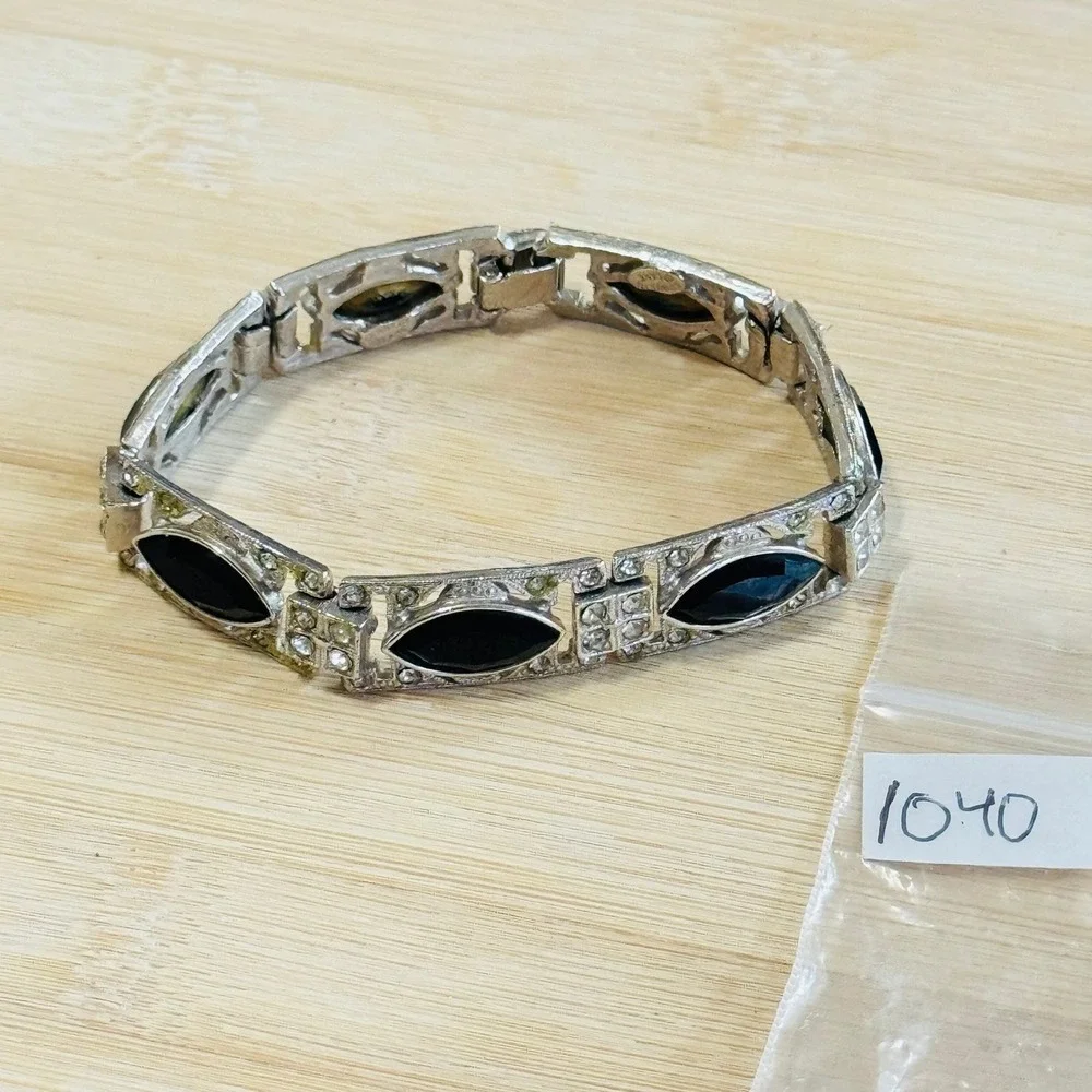 Kenneth Lane Jeweled link Bracelet silver tone crystal rhinestone art deco style - Picture 6 of 6